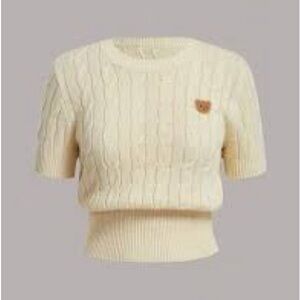 SHEIN Cream Cable Knit Short Sleeve Sweater